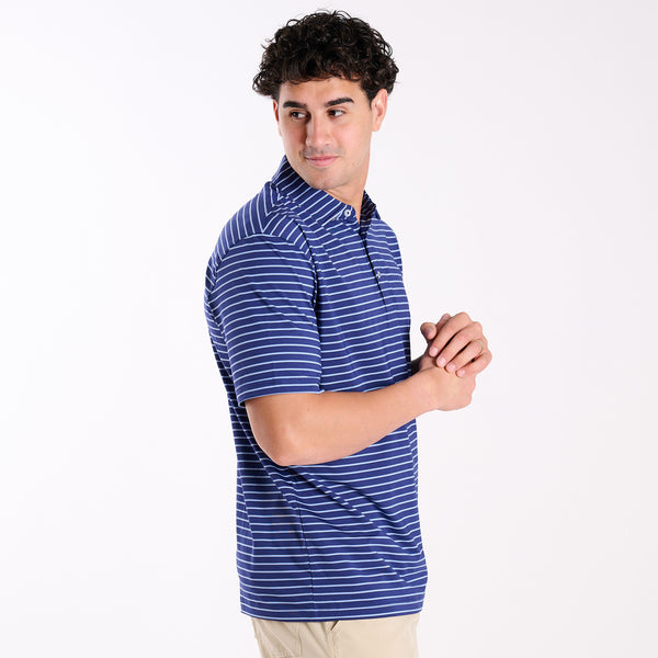 Men's Striped UPF Polo in Navy
