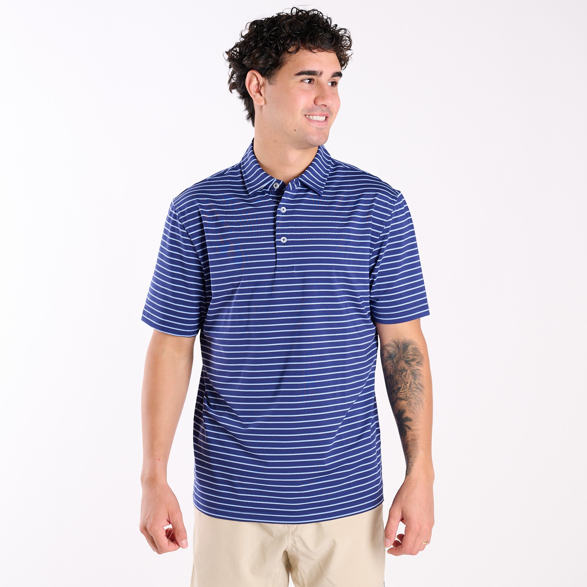 Simply Southern Men's Striped UPF Polo in Navy | Palmetto Moon