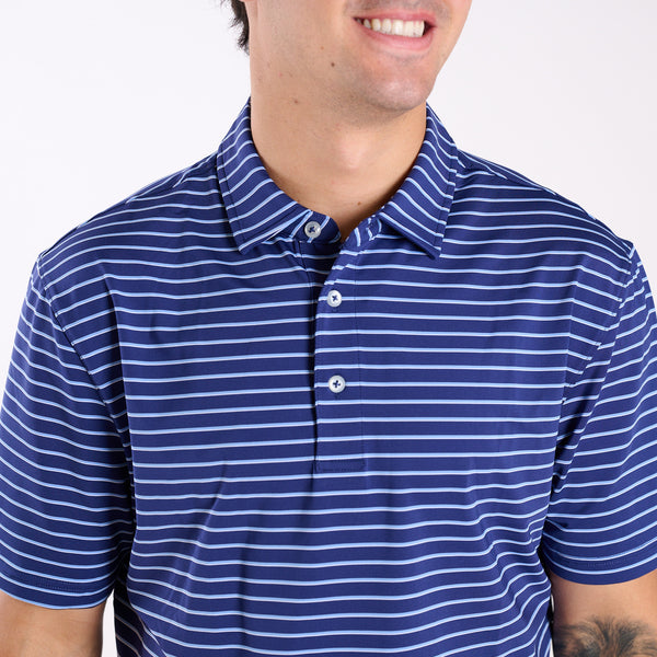 Men's Striped UPF Polo in Navy