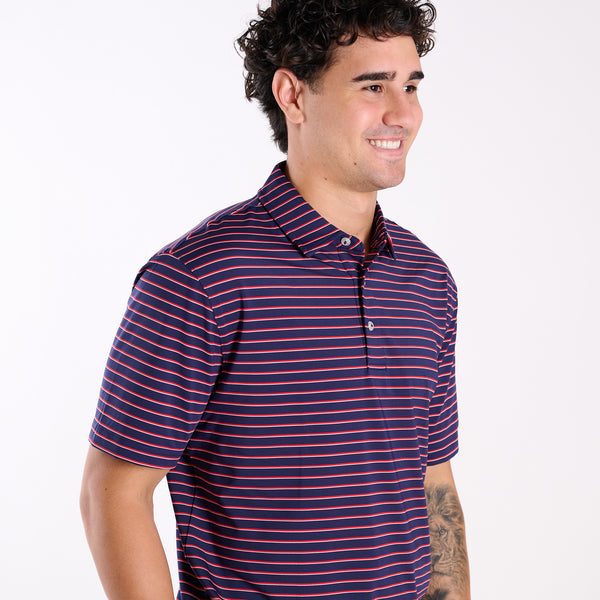 Men's Striped UPF Polo in Red