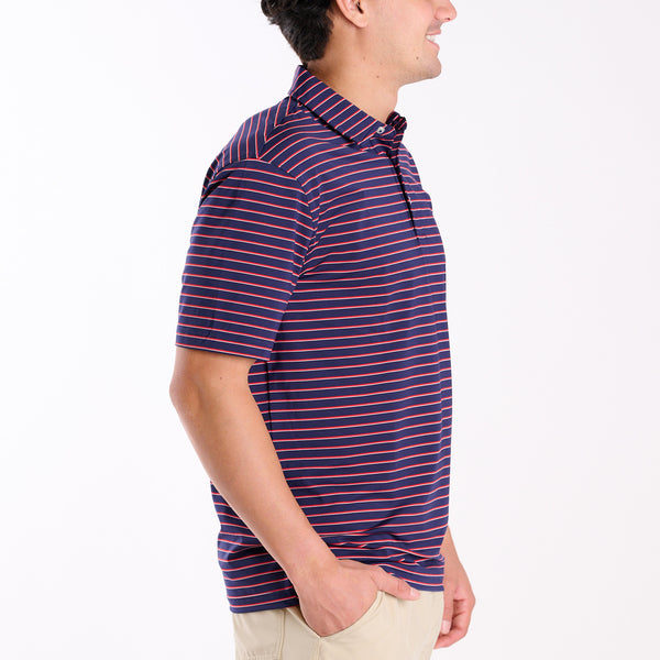 Men's Striped UPF Polo in Red