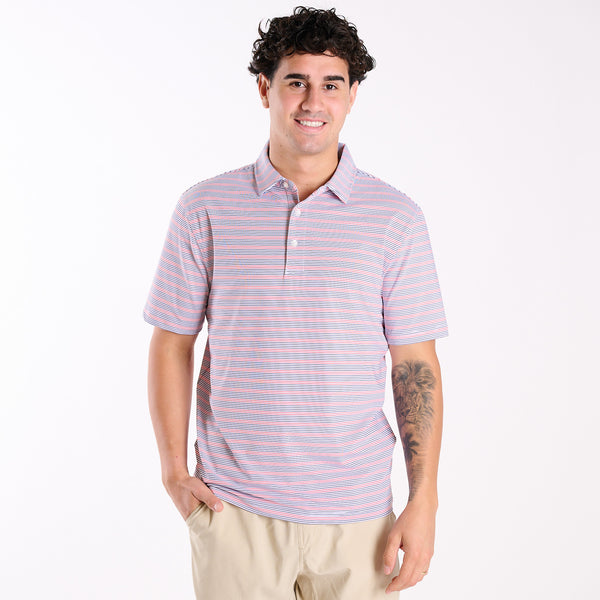 Men's Red and Blue Striped UPF Polo