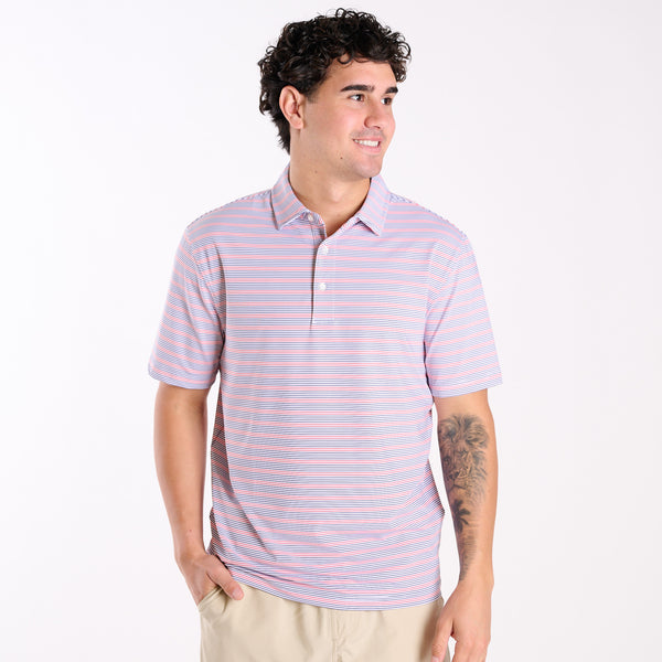 Men's Red and Blue Striped UPF Polo