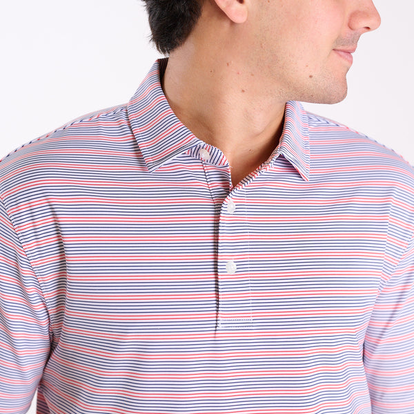 Men's Red and Blue Striped UPF Polo