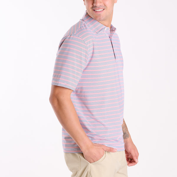 Men's Red and Blue Striped UPF Polo