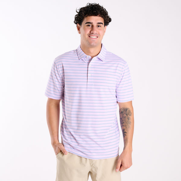 Men's Purple and Blue Striped UPF Polo