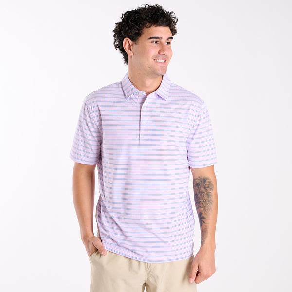 Men's Purple and Blue Striped UPF Polo