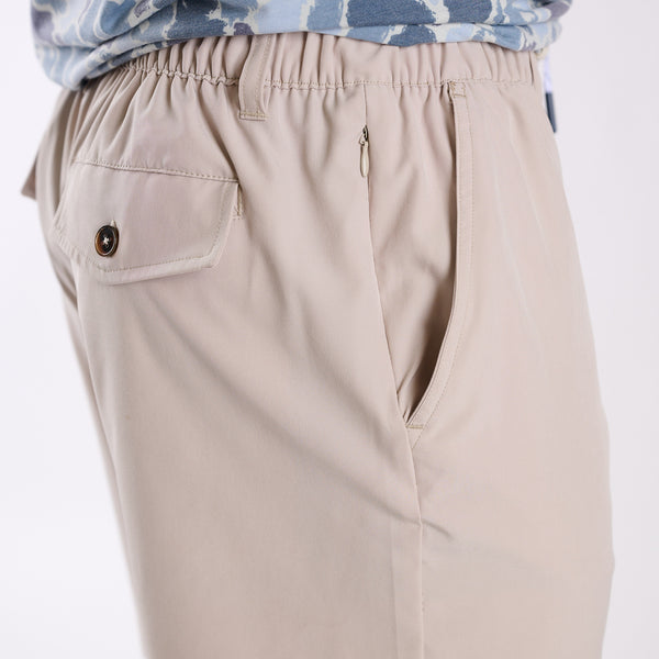 Button Drawstring Waist Shorts in Beige