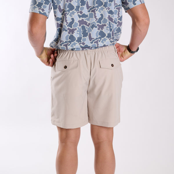 Button Drawstring Waist Shorts in Beige