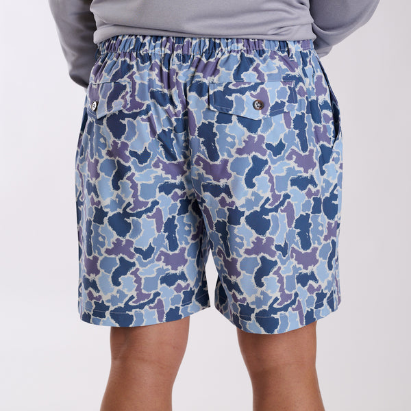 5-inch Drawstring Waist Shorts in Blue Camo