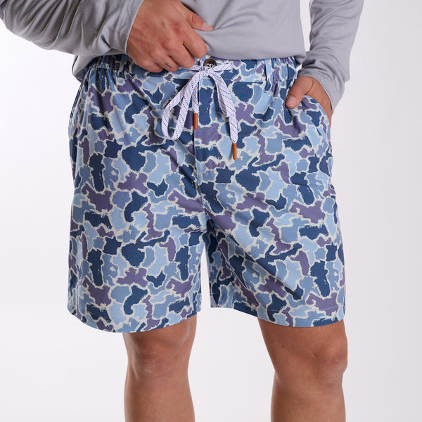 5-inch Drawstring Waist Shorts in Blue Camo