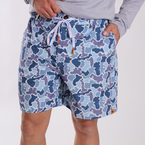 5-inch Drawstring Waist Shorts in Blue Camo