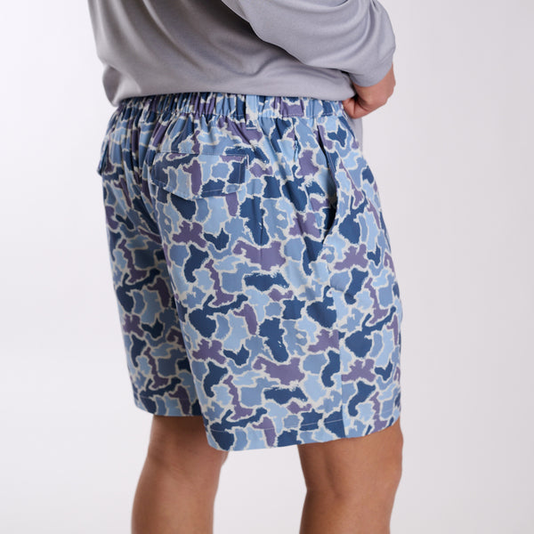 5-inch Drawstring Waist Shorts in Blue Camo