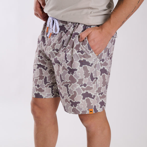 5-inch Drawstring Waist Shorts in Grey Camo