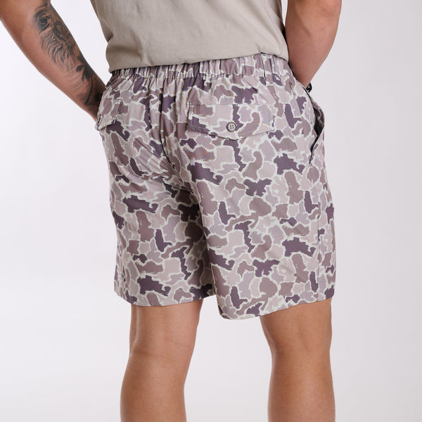 5-inch Drawstring Waist Shorts in Grey Camo