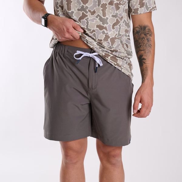 Button Drawstring Waist Shorts in Grey