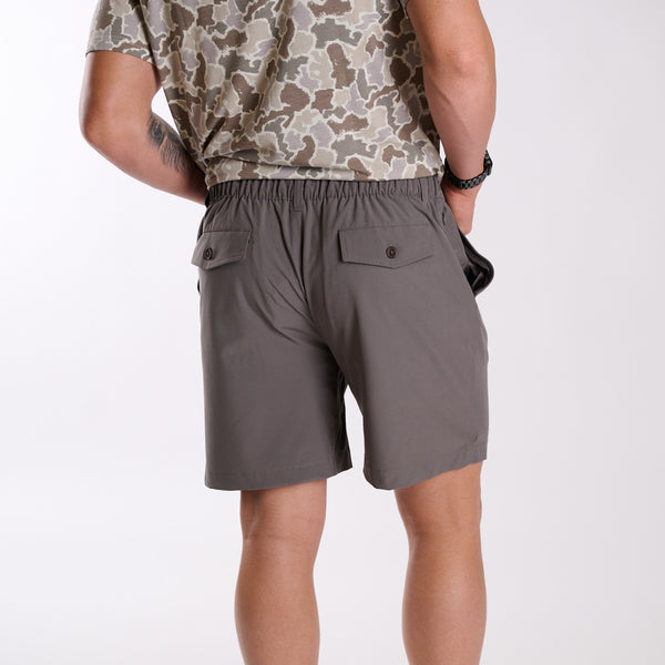 Button Drawstring Waist Shorts in Grey
