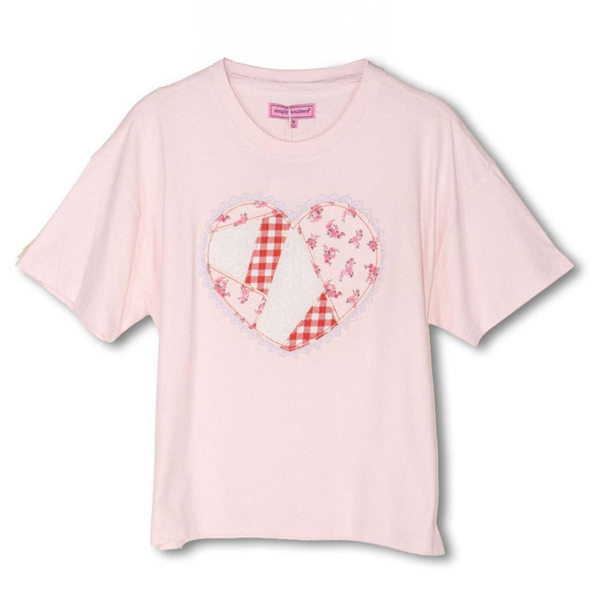 Simply Southern Heart Patch Short Sleeve T-Shirt in Light Pink