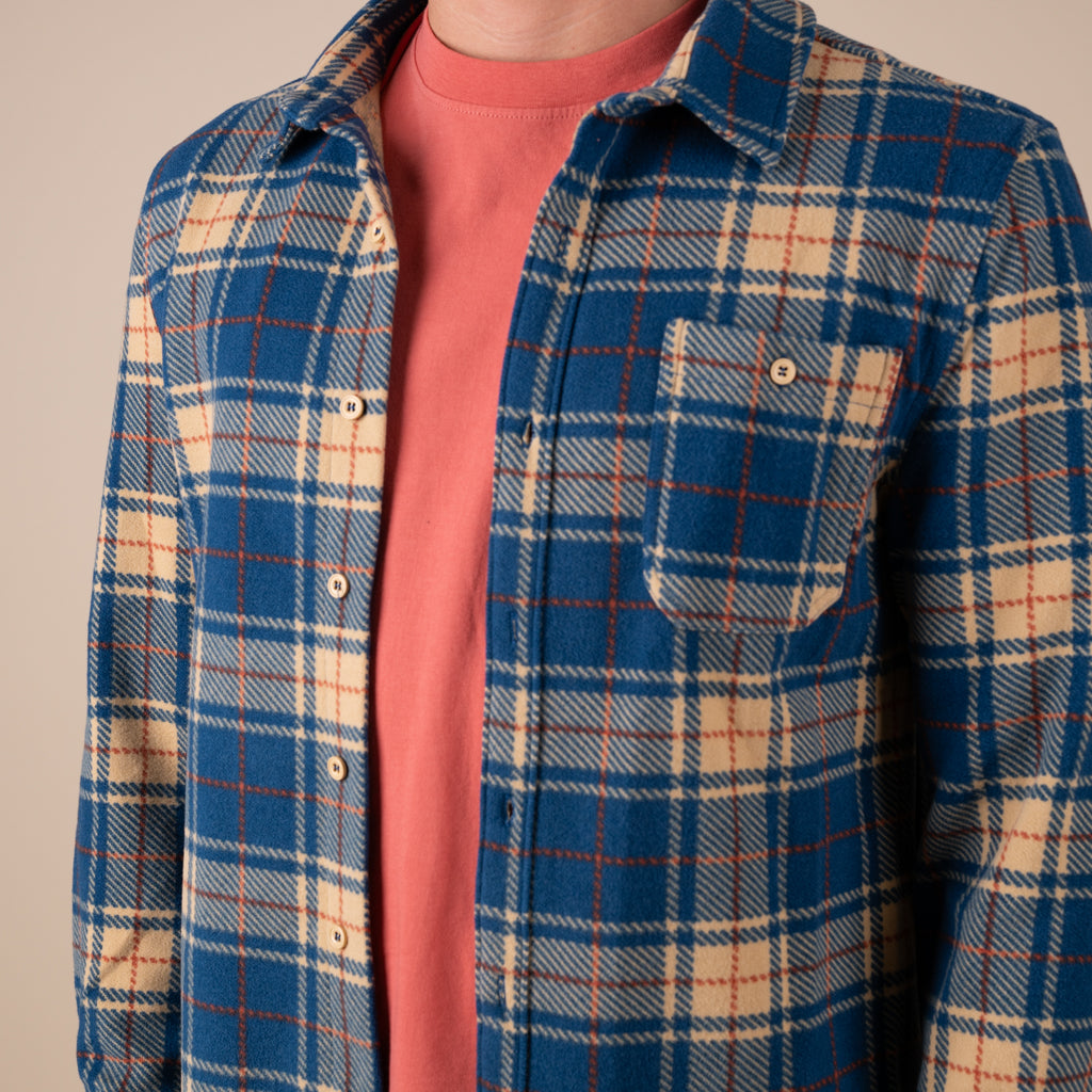 Men's Blue Plaid Brushed Fleece Shacket