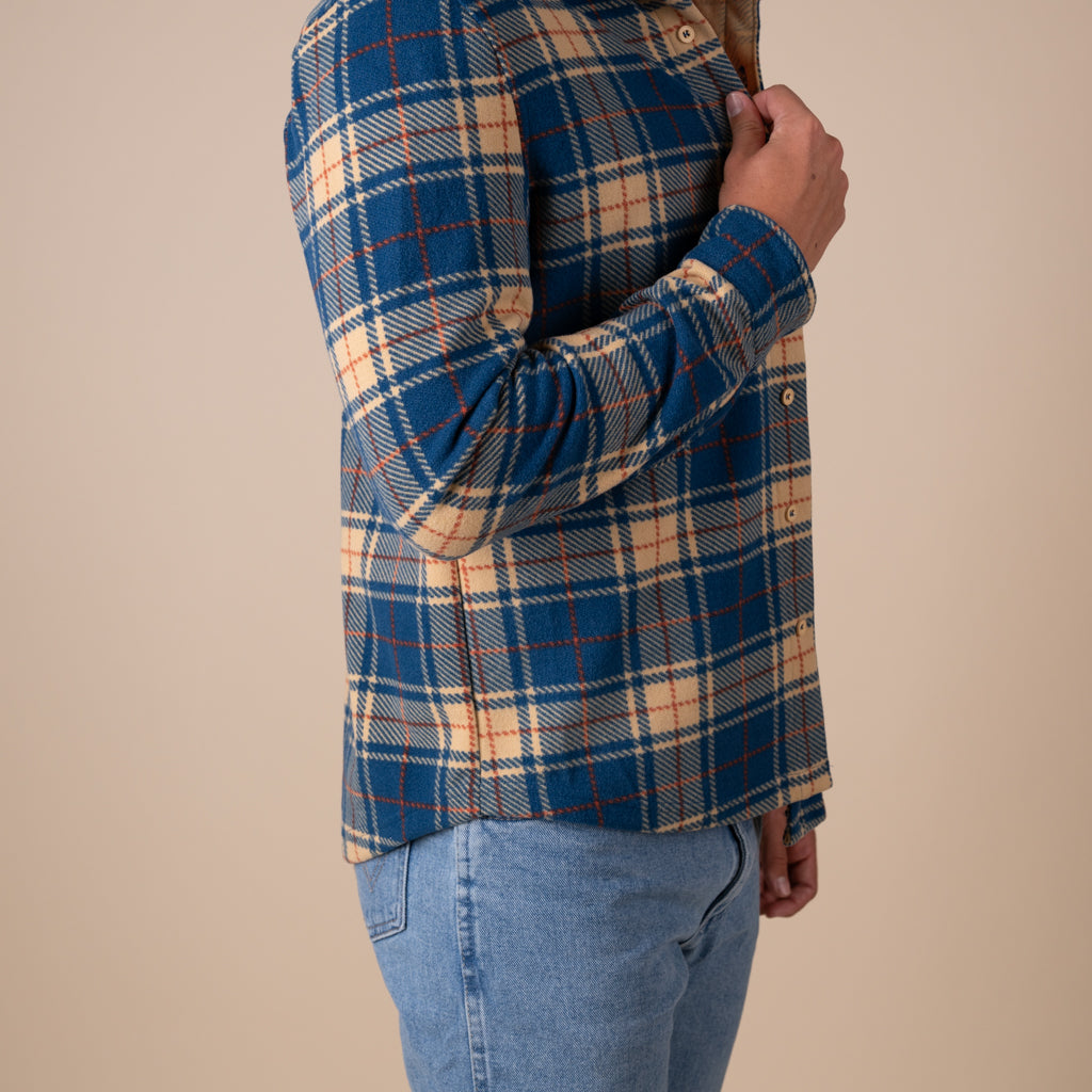 Men's Blue Plaid Brushed Fleece Shacket