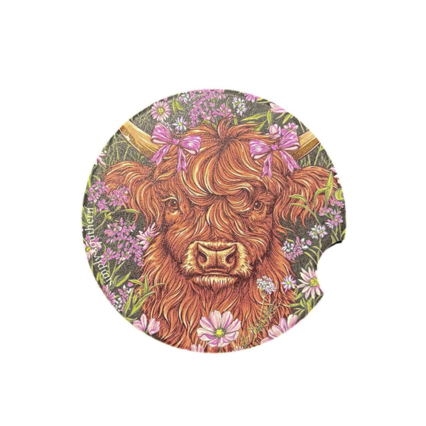 Floral Highland Cow Car Coaster
