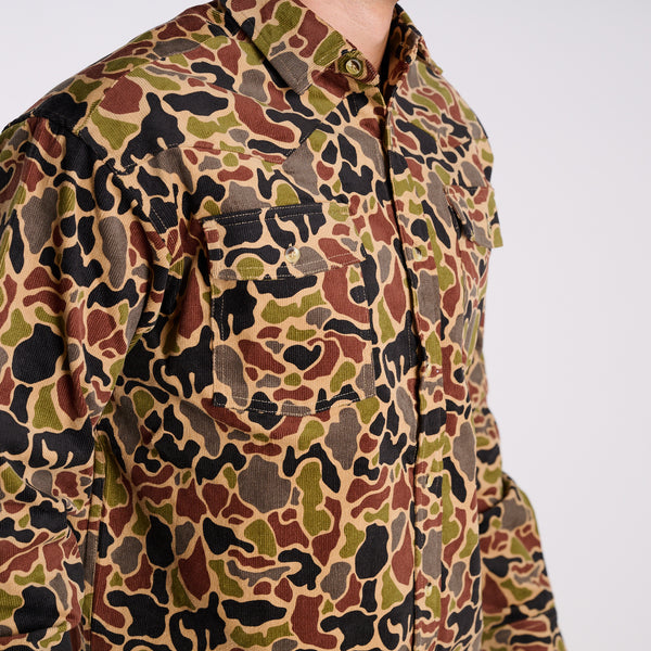Western Prep Corduroy Flannel in Dark Camo