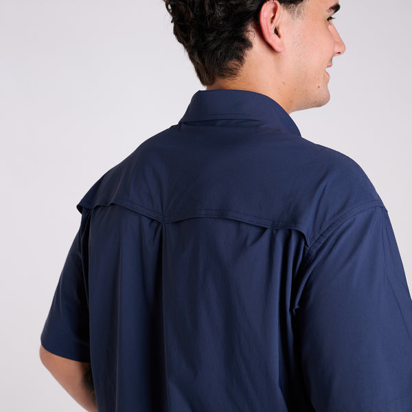 Top Dry Short Sleeve Button Down Shirt in Navy