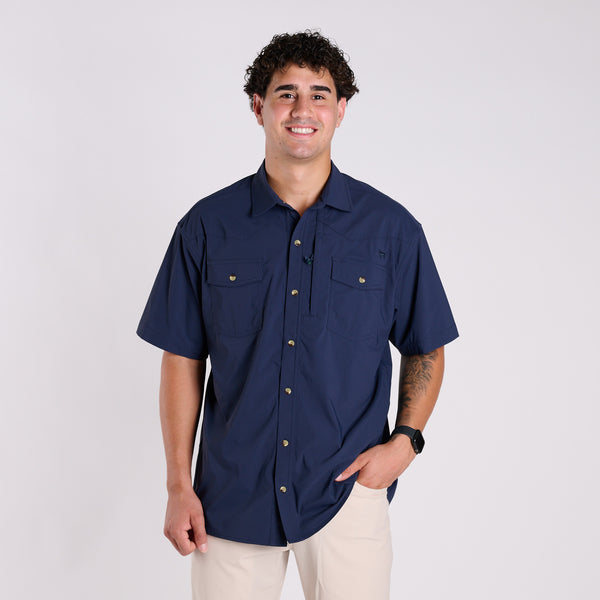 Top Dry Short Sleeve Button Down Shirt in Navy