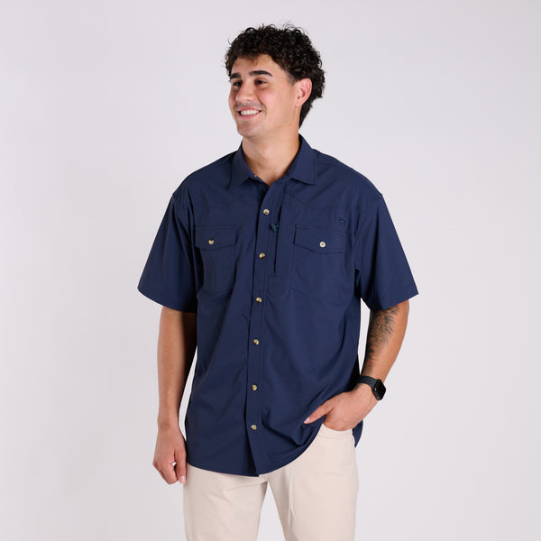 Top Dry Short Sleeve Button Down Shirt in Navy