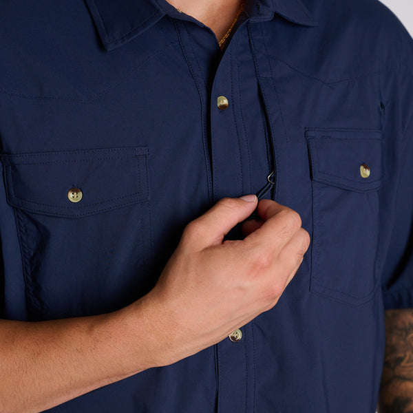 Top Dry Short Sleeve Button Down Shirt in Navy