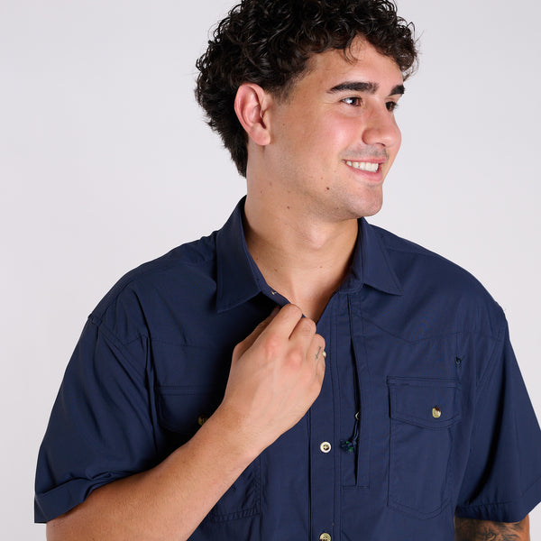 Top Dry Short Sleeve Button Down Shirt in Navy