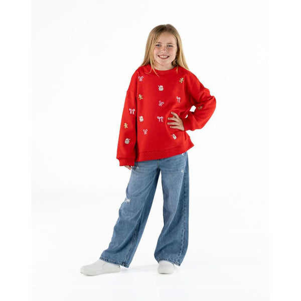 Youth Holiday Icons Embroidered Crewneck Sweatshirt