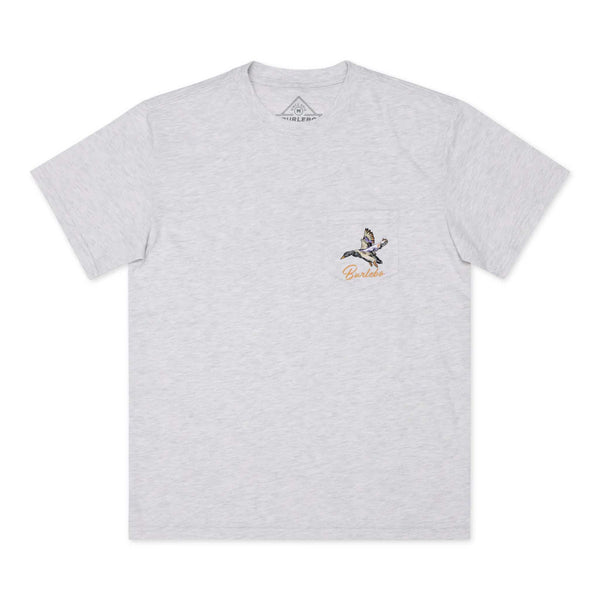 Burlebo t-shirt featuring a bold triangle graphic with a detailed flying duck design, inspired by outdoor adventure and hunting aesthetics.