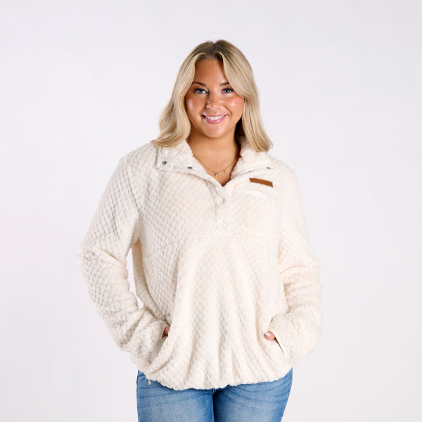 Simply Soft Fleece Snap Pullover in Ivory