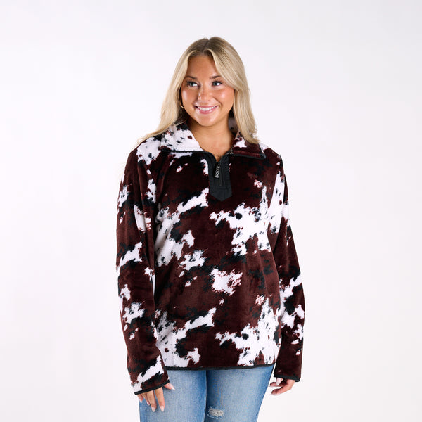 Cow Print Fleece Pullover