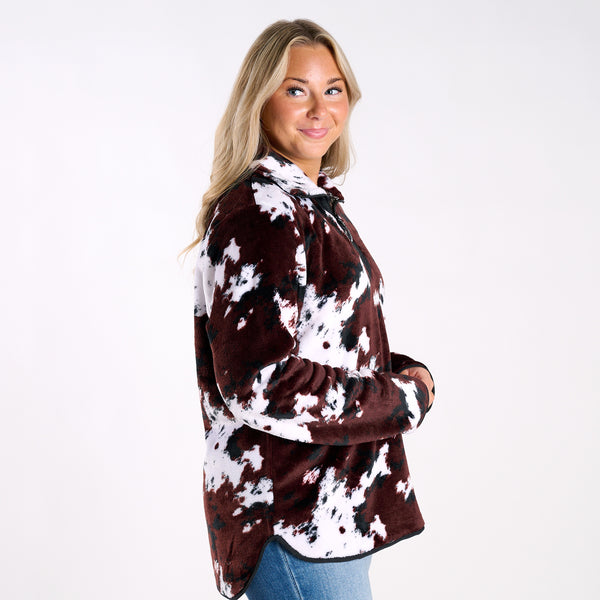 Cow Print Fleece Pullover