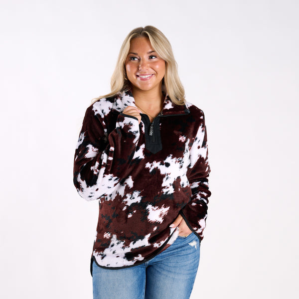 Cow Print Fleece Pullover