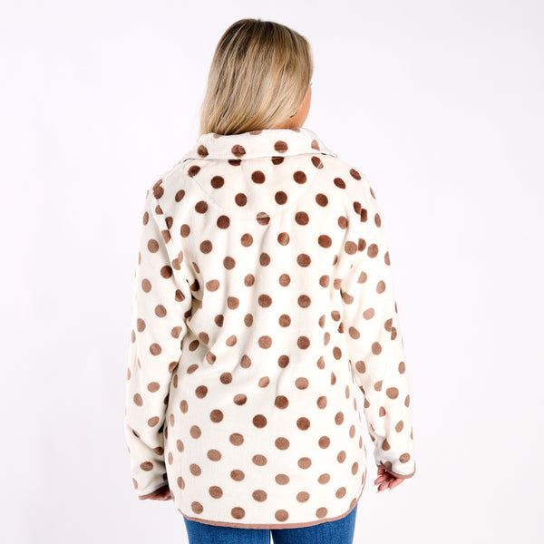 Polka Dot Fleece Quarter-Zip Pullover in Cream