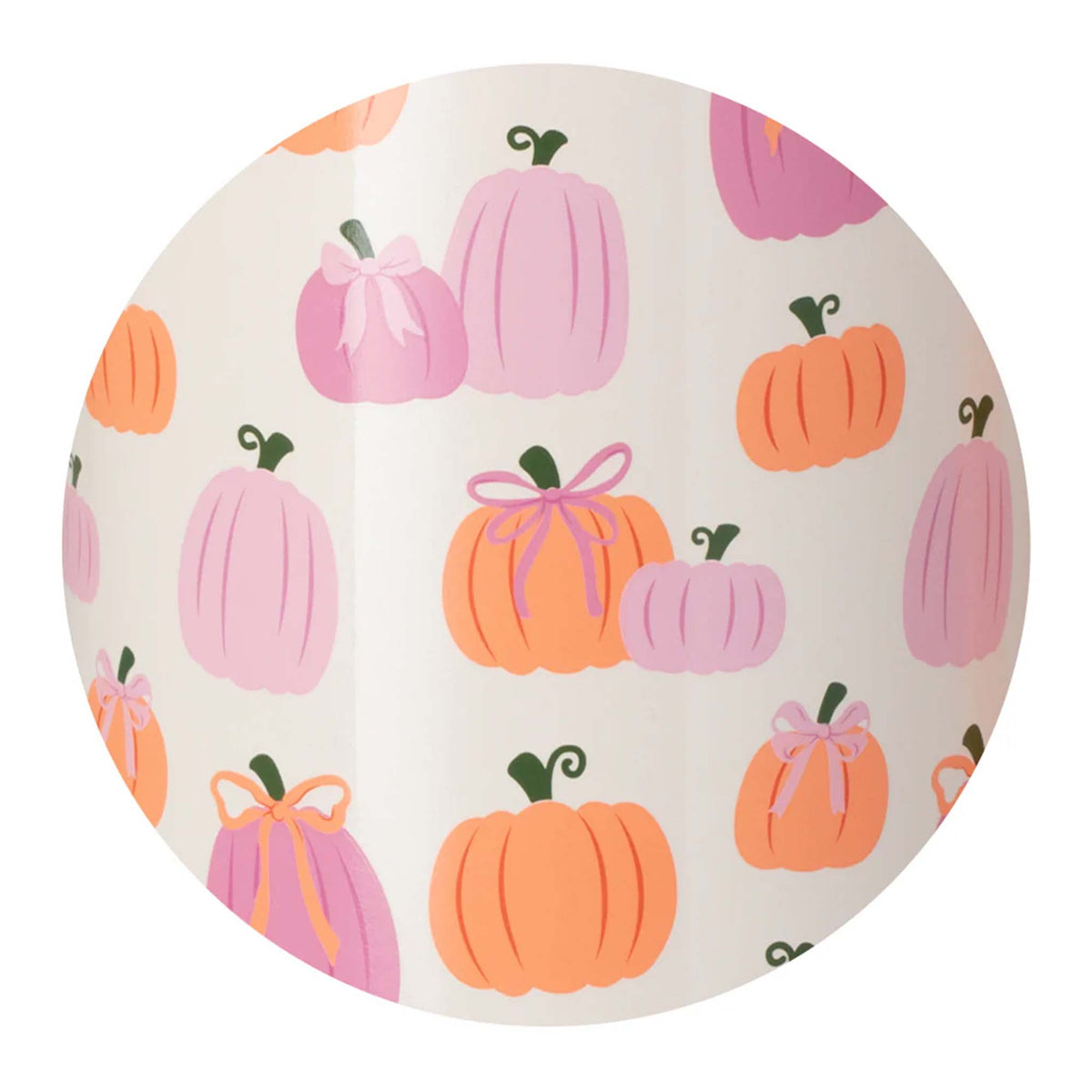 Pumpkins and Bows pattern with orange and pink pumpkins decorated with bows on a cream background.