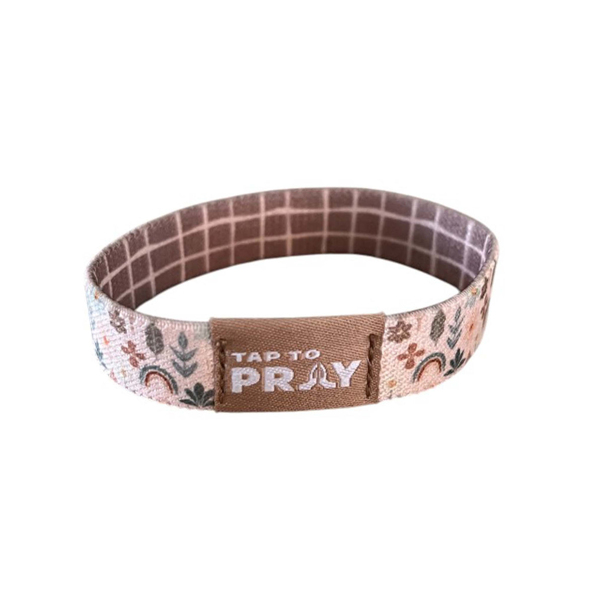 Wristband with 'Tap to Pray' text on a white background