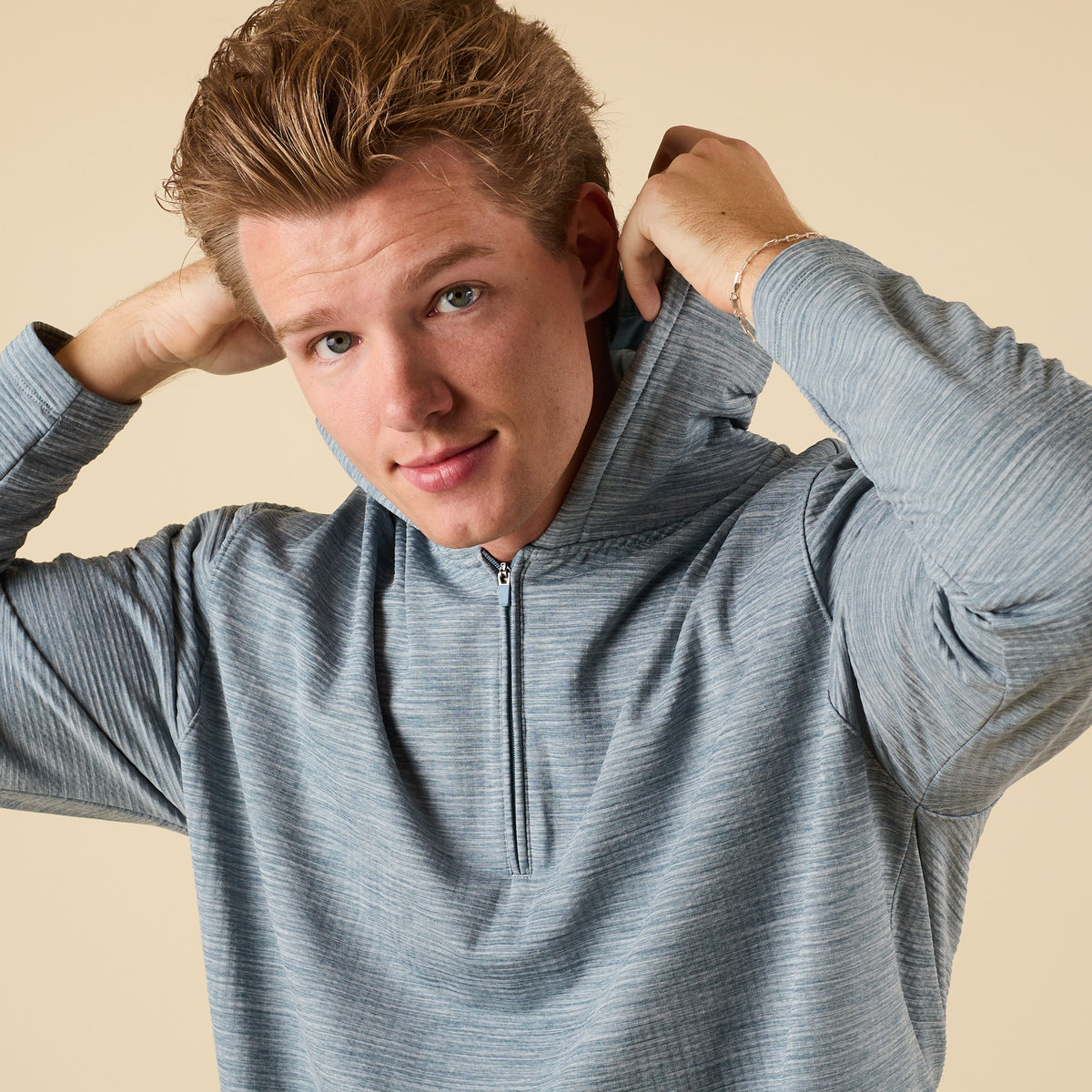 Front view of Coast Apparel Lightweight Performance Quarter Zip Hoodie in yachtsman blue