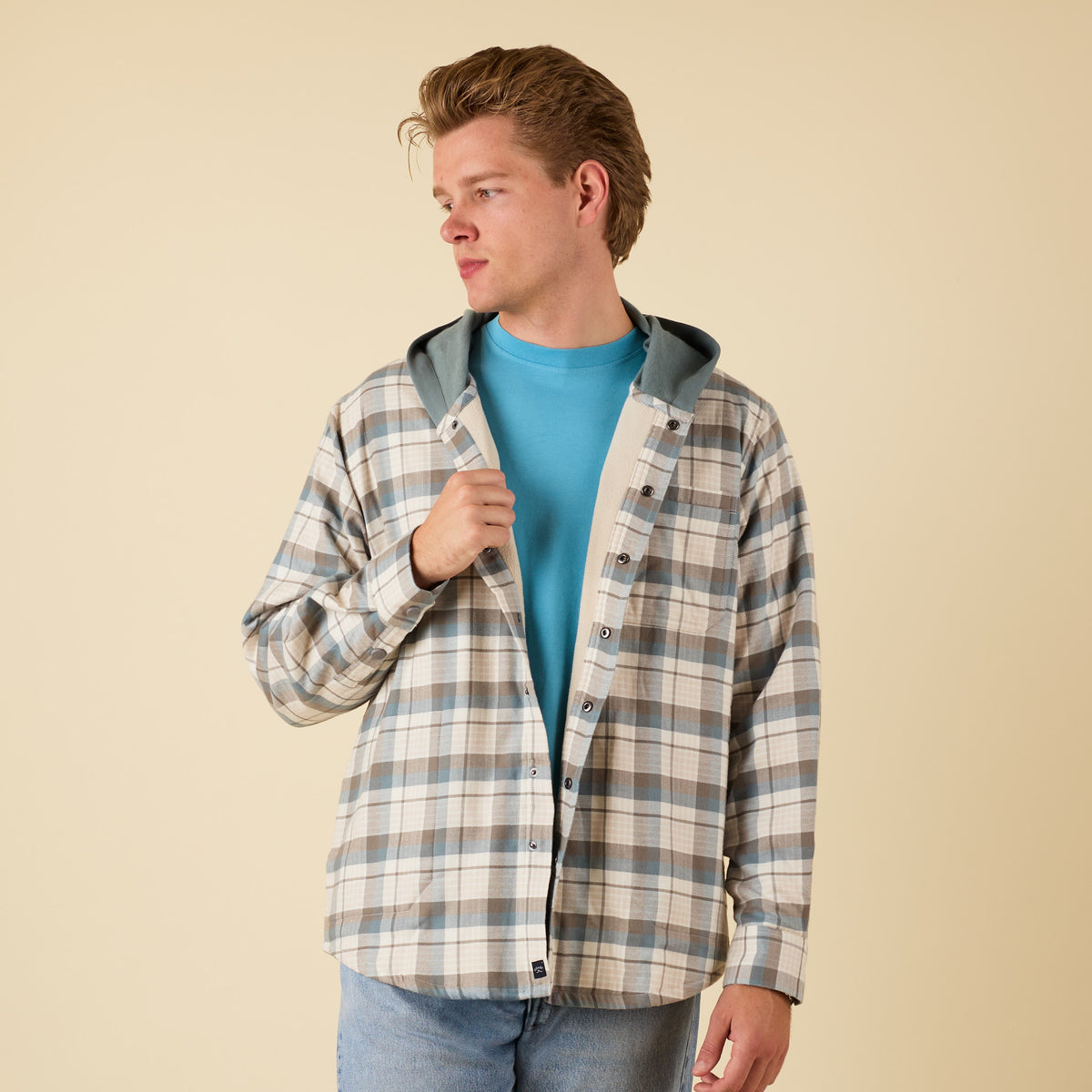 Coast Apparel Men's Harbor Shacket with Hood in Trooper Blue Plaid
