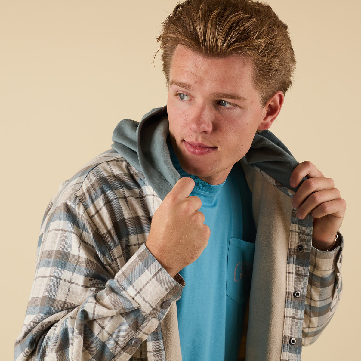 Coast Apparel Men's Harbor Shacket with Hood in Trooper Blue Plaid