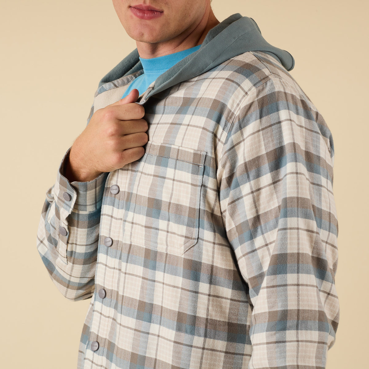 Coast Apparel Men's Harbor Shacket with Hood in Trooper Blue Plaid