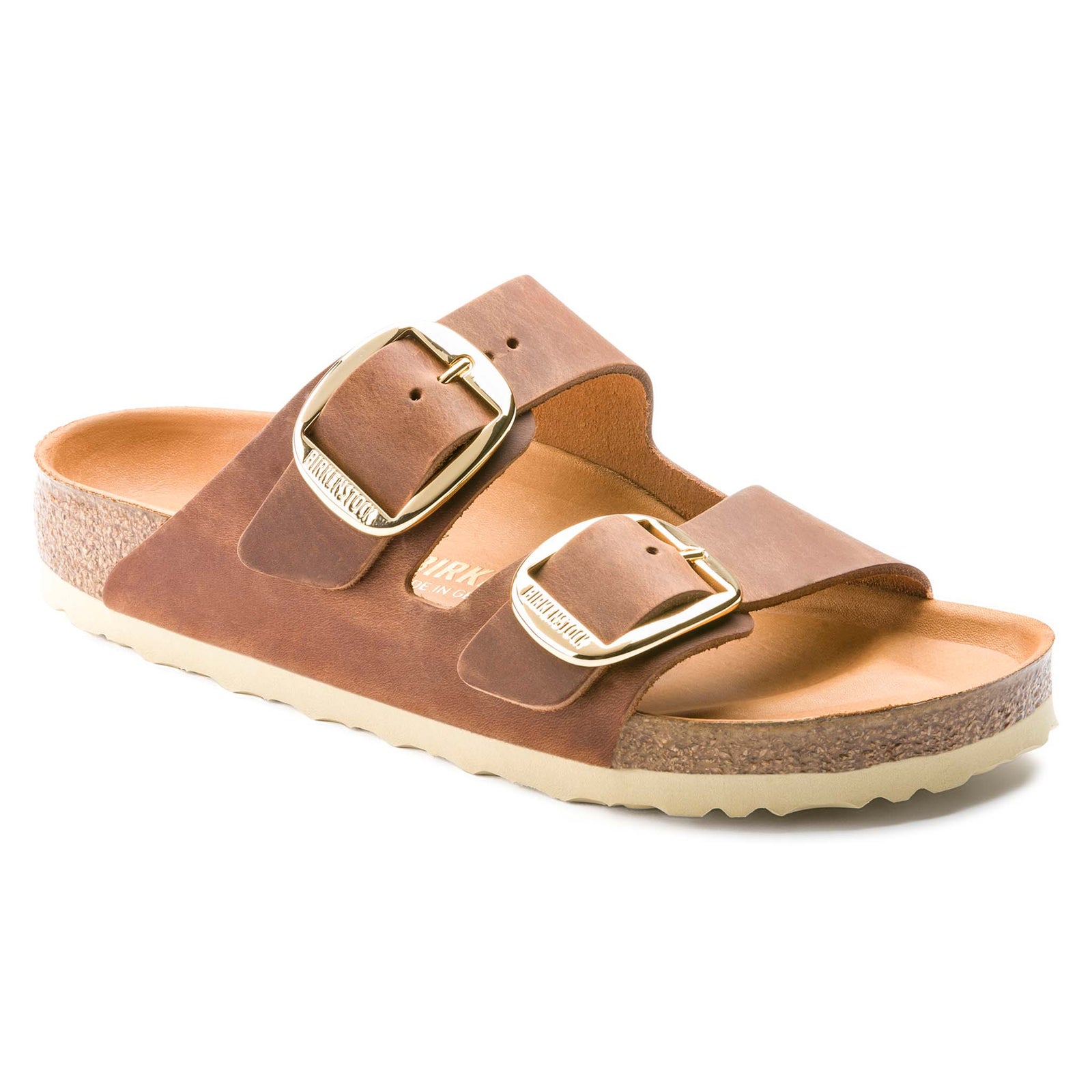 Women's Arizona Leather Big Buckle Sandals in Cognac