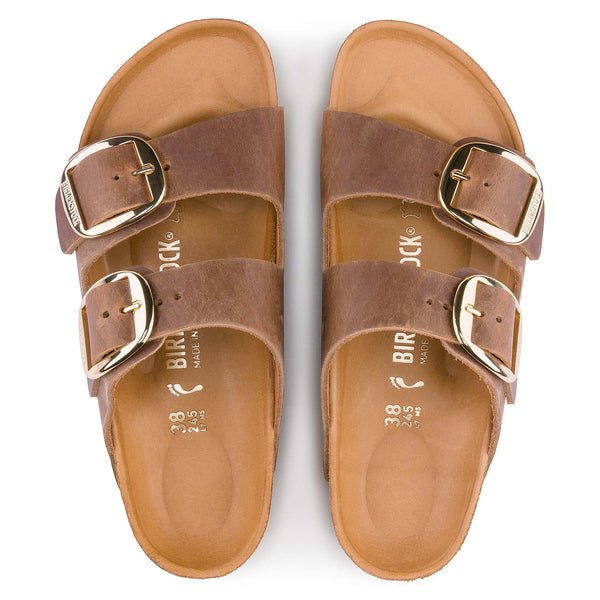 Women's Arizona Leather Big Buckle Sandals in Cognac