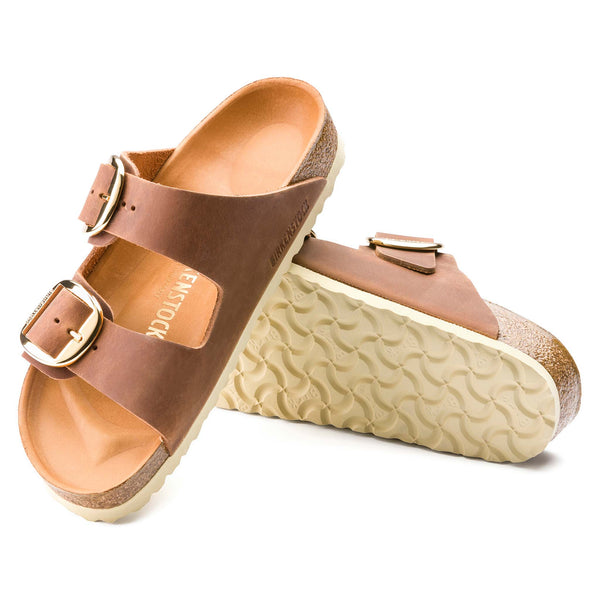 Women's Arizona Leather Big Buckle Sandals in Cognac