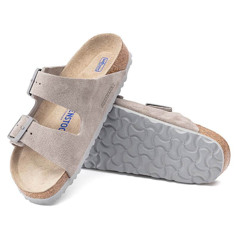 Arizona Soft Footbed Suede Leather Sandals in Stone Coin