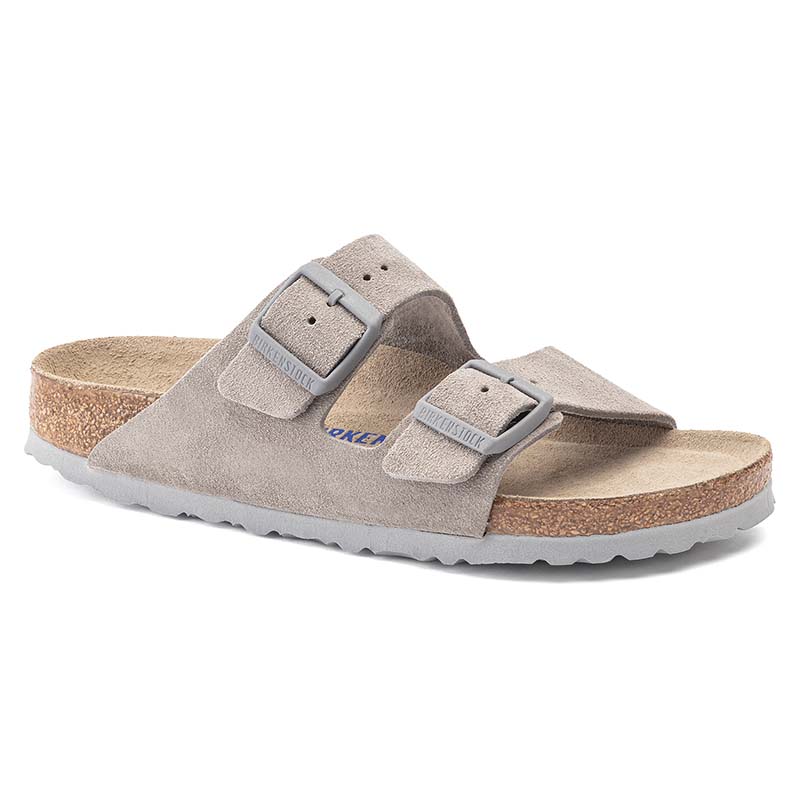 Arizona Soft Footbed Suede Leather Sandals in Stone Coin