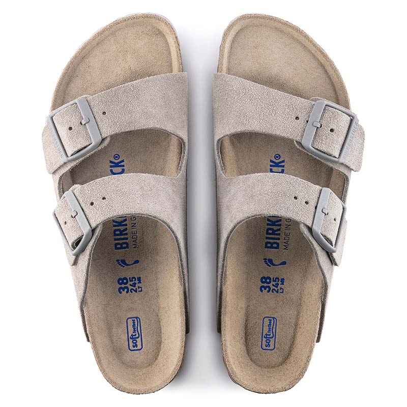 Arizona Soft Footbed Suede Leather Sandals in Stone Coin